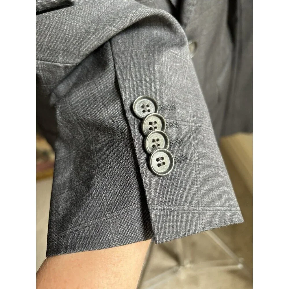 Hugo Boss Mens Blazer Wool Sport Coat US Sz 38R Redo Super 110‎ Grey Plaid